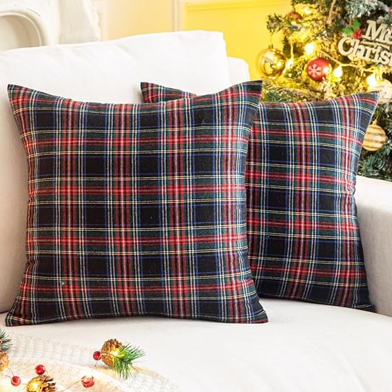 AQOTHES Christmas Plaid Decorative Throw Pillow Covers Black 20x20 Inches