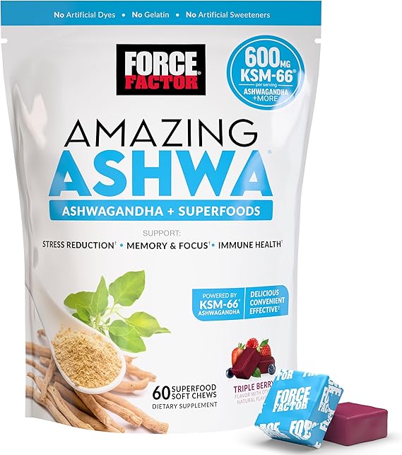 Force Factor Amazing Ashwa, Ashwagandha Supplement for Stress Relief