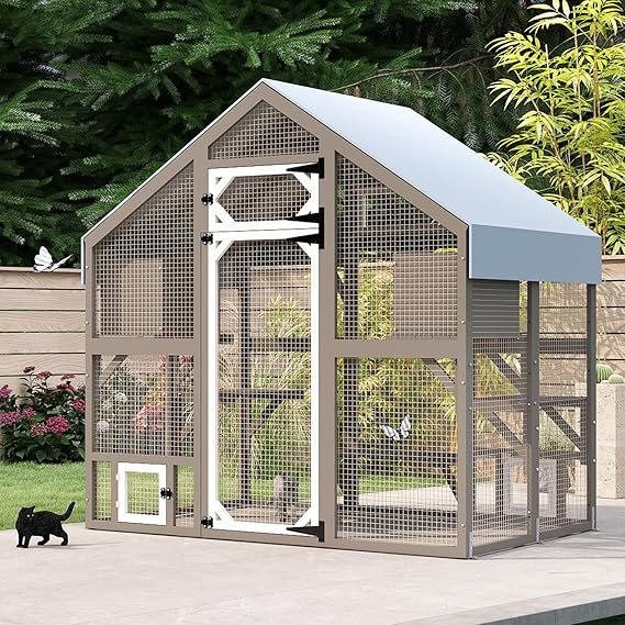 71" H Large Walk-in Catio Outdoor Cat Enclosure with Window Access