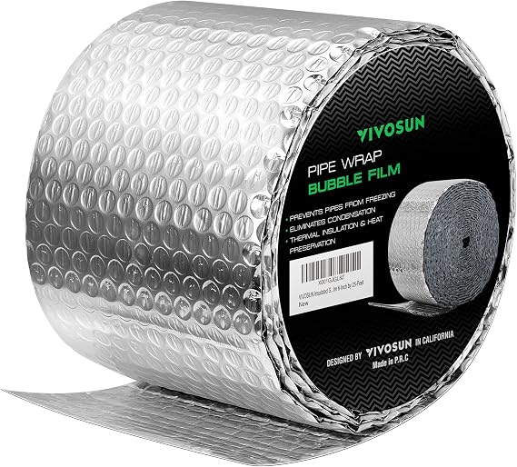 VIVOSUN Double Bubble Foil Insulation Roll, 6" x 25 ft Reflective HVAC Pipe & Duct Wrap, Weatherproof Thermal Insulation for Attics, Windows, Garages | Dual-bubble Layers with Reflective Foil Structure, Weatherproof Thermal Insulation for Pipes, Ducts, Attics, Windows, Garages