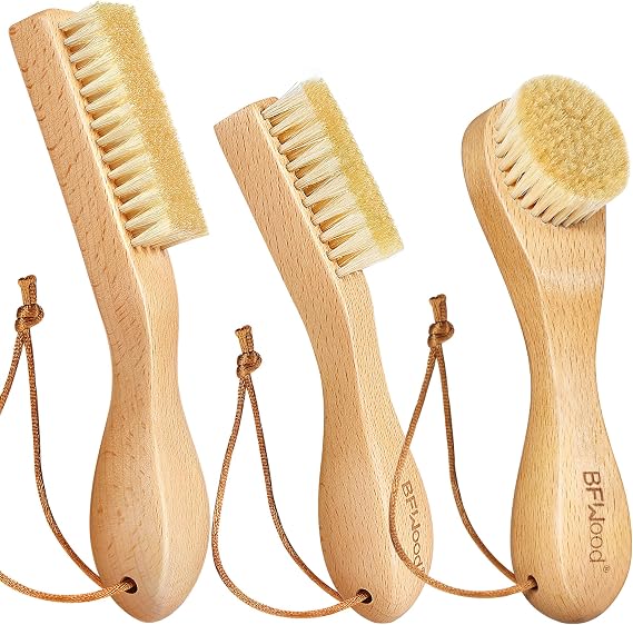 BFWood Laundry Stain Brush, Natural Soft Boar Bristle for Scrubbing Out Tough Stains on Delicate Fabrics, Knits, Cotton, Linens, No Damage