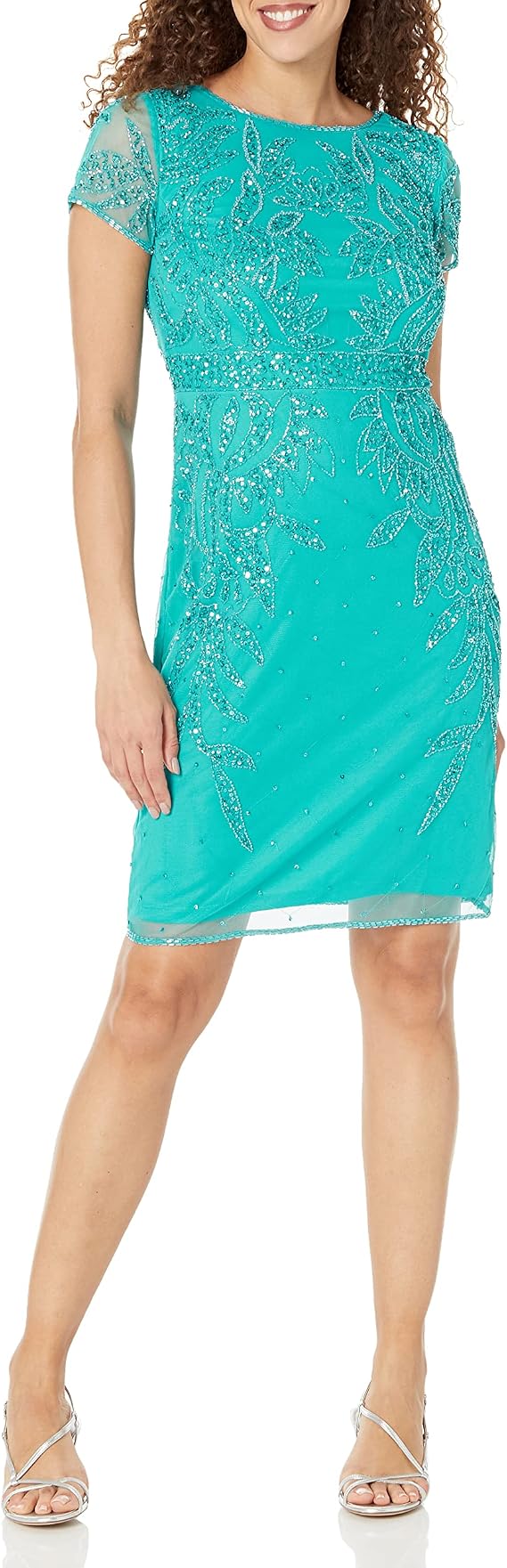 J Kara Women's Women's All Over Embellished Sleeve Short Dress