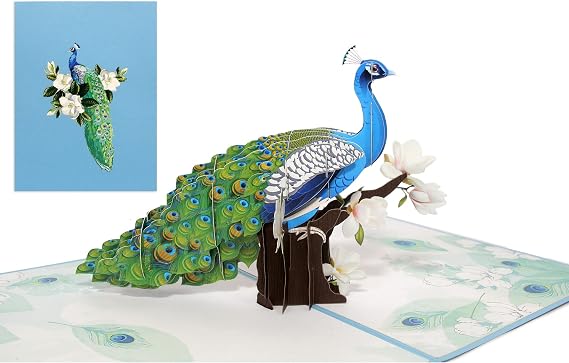 ETA Elegant 3D Peacock Pop-Up Card Handmade Greeting Card with Floral Perch & Vibrant Feathers Perfect for Birthdays, Anniversaries, Thank You Notes & Special Occasions, A22