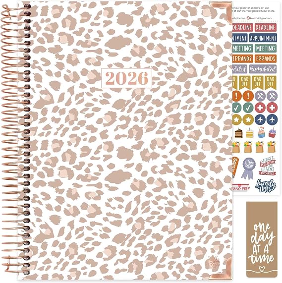 bloom daily planners HARDCOVER 2026 Planner (January to December) - 8.5 x 11 Weekly & Monthly Dated Agenda Organizer Book with Stickers & Tabs - Tan Leopard