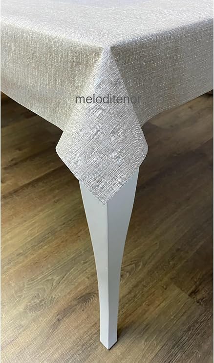 Kalın elyaf Astarlı kaymaz kumaş görünümlü pvc muşamba masa örtüsü silinebilir Bej 140 x 220