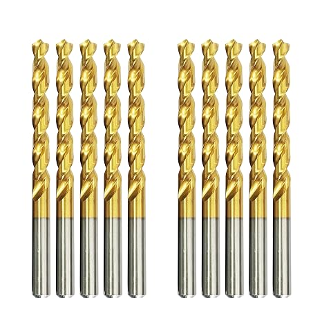 Drill Bit Set, High Speed Steel/Titanium/4341,118 Degree Tip,Twist Jobber Length Drill Bits for Hardened Metal, Plastic,Wood,Cast Iron and Stainless Steel (M2 N-TIN, 1/2 in(10pcs))