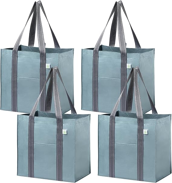 VENO 4 Pack Large Grocery Bag Reusable Shopping Bags with Hard Bottom