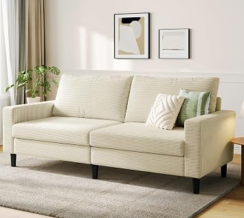 LINSY 79'' Loveseat Sofa: Comfy Corduroy Love Seat Couch with Adjustable Seat Depth Ergonomic Design Modern 2-Seater Soft Sofa for Living Room Bedroom Apartment Office, Beige