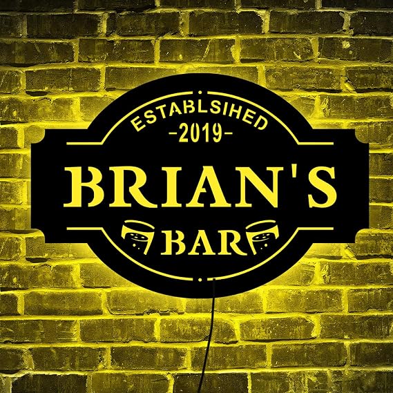 Custom Metal Bar Neon Sign With Name & Established Date, Metal Wall Art For Bar, Gift For Man