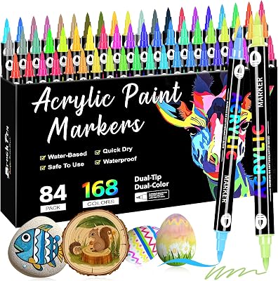 168 Colors Acrylic Paint Markers, Soft Brush Tip Paint Pens and Paint Markers, Acrylic Pens for Wood, Stone, Canvas, Glass, Fabric, Egg, Rock Painting and DIY Crafts Art Supplies