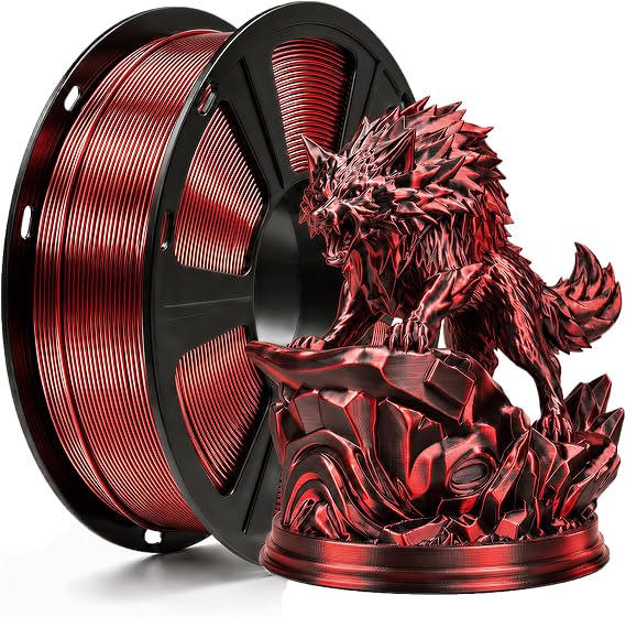 Dual Color Silk PLA Filament 1.75mm Black Red 1KG, Shiny High Gloss Finish, Seamless Color Transition, Neatly Wound, Accuracy +/-0.02mm Vacuum Packaging