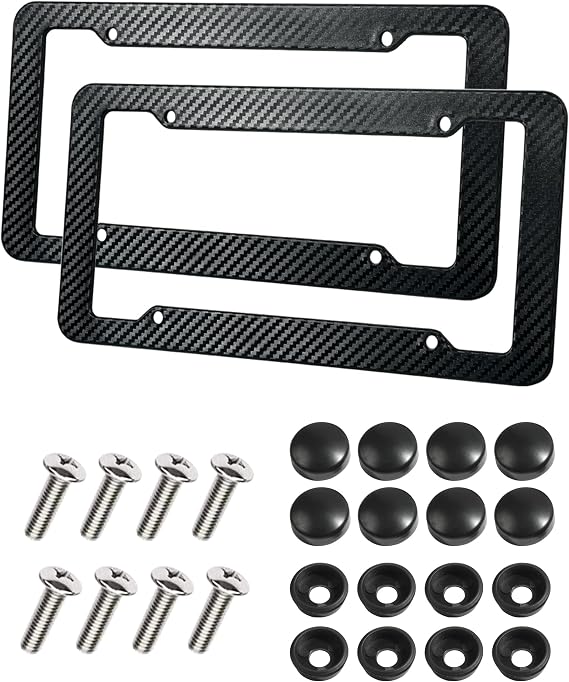 SCUARI 2PCS License Plate Frames,License Plate Cover,Car Accessories Carbon Fiber License Plate Frame,Licence Plate Frame Holder with Fasteners and Screws,Fit for Most America License Plate