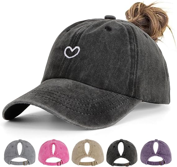 Ponytail Hats for Women - Distressed Hat with Ponytail Hole for Women Baseball Cap