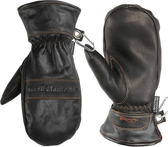 Wells Lamont Men's Black HydraHyde Leather Winter Mittens, Waterproof Insert, Large (7668LK)