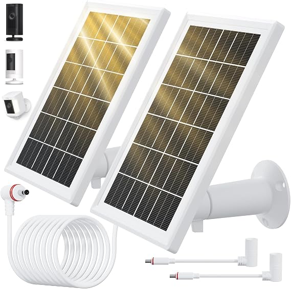 2 Pack Solar Panel for Ring Camera, Upgrade 5W Ring Camera Solar Panel | Compatible with Ring Stick Up Cam Battery & Spotlight Cam Battery/Plus/Pro, Solar Panel Charger with 10ft Cable, IP65 (WP)