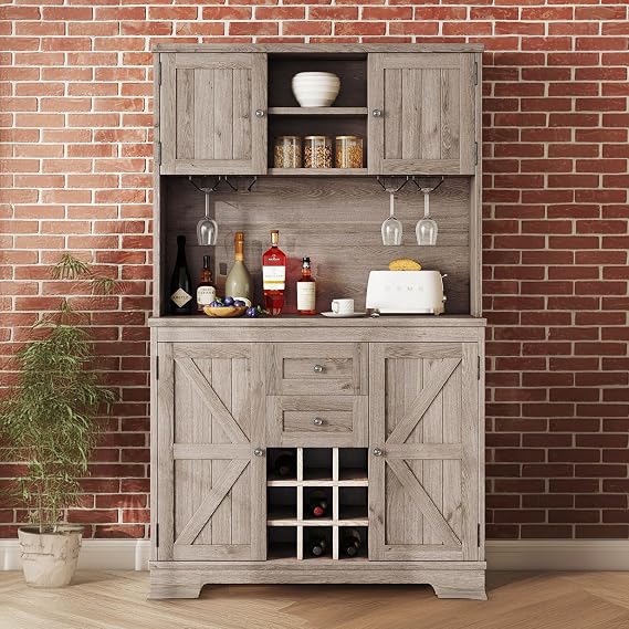 Kitchen Pantry Storage Cabinet, Wood Cabinets With Doors and Shelves, 74" Pantry Cabinet with Microwave Stand, Tall Freestanding Kitchen Pantry, Storage Cabinet with Multiple Storage Spaces, (Brown )