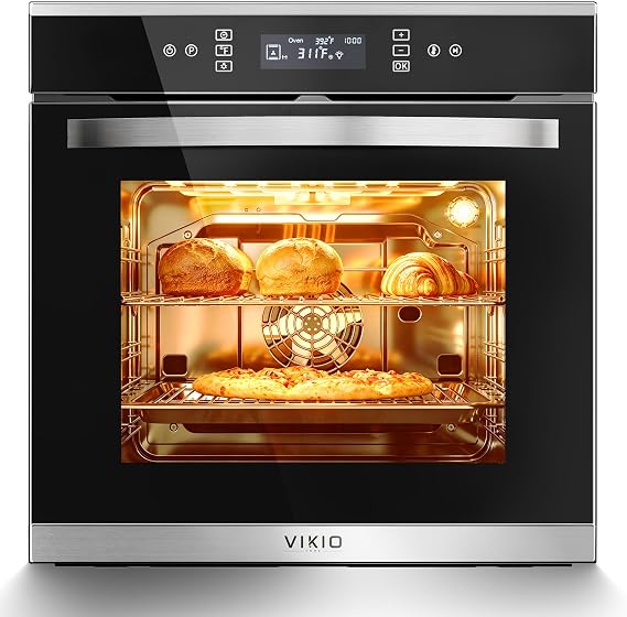 VIKIO HOME 24" Electric Single Wall Oven, 2.83 Cu.Ft (80L) Built in Oven, 240V 3220W, Touch Control with Safety Lock, 11 Cooking Functions for Smart Kitchen Life | 2.83 Cu.Ft (80L) Built in, 240V 3220W, Touch Control with Safety Lock, 11 Cooking Functions, Smart Kitchen Life