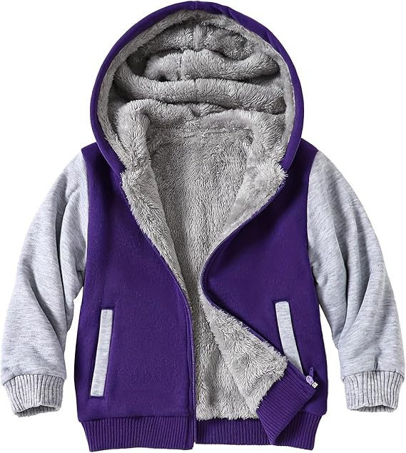 Boys Hoodie Fleece Jacket Warm Lined Zip Up Winter Coat 4-12Y | Ultra Soft Thick Fleece Lining, Full Zip-up and Elastic Ribbed Cuffs, Features Front Slant Pockets, Idea for Cold Winter
