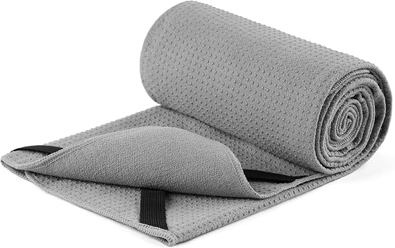 MICROFI Microfiber Hot Yoga Towel Mat, 24 x 72 inches, with Non-Slip Silicone Grip, Secure Fit Elastic Straps (Gray)