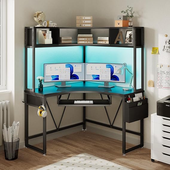 SEDETA 39" Spacious Corner Desk with Hutch, Storage for Small Space, Black