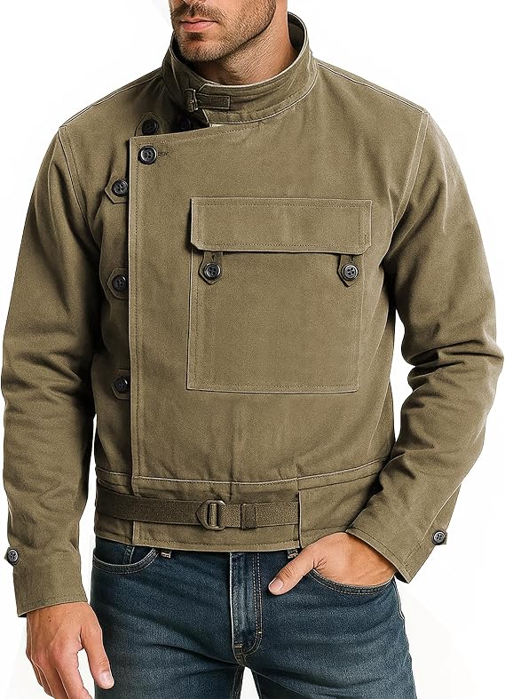Men's Vintage WW2 Swedish Military Army Tanker Khaki Bomber Jacket | Motorcycle Warm Cotton Jacket Classic Casual Outerwear