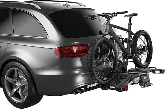 Thule EasyFold XT 2 Hitch Bike Rack - E-Bike Compatible - Fits 2" and 1, 1/4" receivers - Tool-Free Installation - Fully Foldable - Easy Trunk Access - Fully Locking - 130lb Load Capacity | automotive-bike-racks