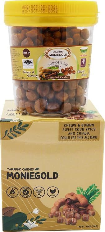 Moniegold Chewy Tamarind Candy - A Symphony of Spicy Sweetness, Unmatched Chew, Tamarind Candies Weight 4.58 Oz. (130 g.) Pack of 1