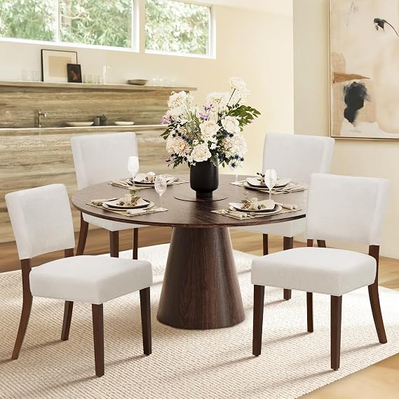 COLAMY Upholstered Dining Chairs Set of 4, Modern Kitchen Chairs with Back, Farmhouse Fabric Side Dining Room Chairs with Wood Legs for Dining Room Kitchen Restaurant, Beige