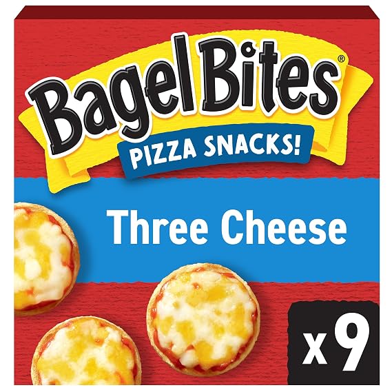 Bagel Bites Mini Pizza Bagel Frozen Snacks, 9 ct, Three Cheese | for After-School and Late Night Snacking No High-Fructose Corn Syrup and No Artificial Flavors