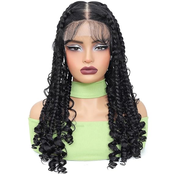 20'' Knotless Box Braided Wigs, Full HD Transparent Hand Braided Synthetic Lace Front Box Braided Wigs with Fine Hair for Women