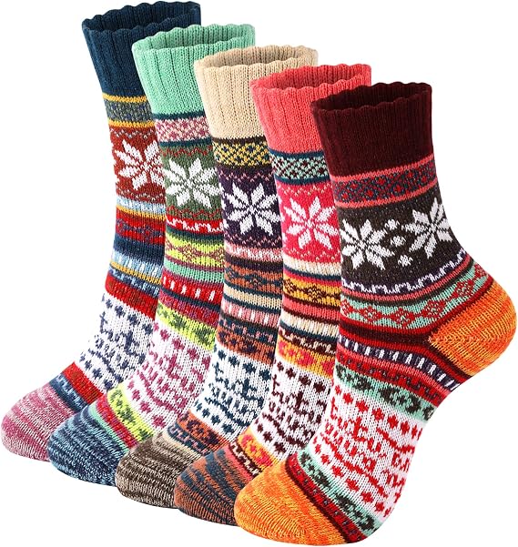 Trifabricy Wool Socks for Women, Winter Thick Warm Crew Boot Hiking Socks