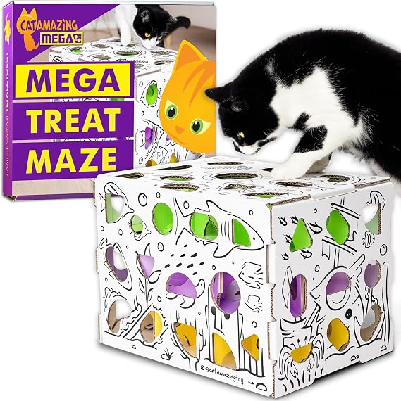 Cat Amazing MEGA Cat Treat Puzzle Box Interactive Food Maze Cat Puzzle Feeder Treat Box for Indoor Cats Enrichment Food Toy Best Cat Toy for Cats!