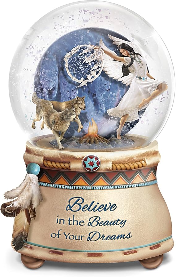 The Bradford Exchange Robin Koni Mystical Dreams Wolf Art Light Up Glitter Globe