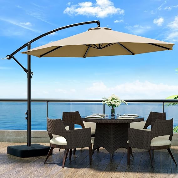 OLILAWN 10 feet Cantilever Offset Patio Umbrellas with Base Included, Upgraded Yarn-dyed Fabric Shade Offset Umbrellas with UV Resistant Fade Resistant 360-degree Rotation & Infinite Tilt Adjustment for Garden Deck Pool Patio Backyard, Fulvous