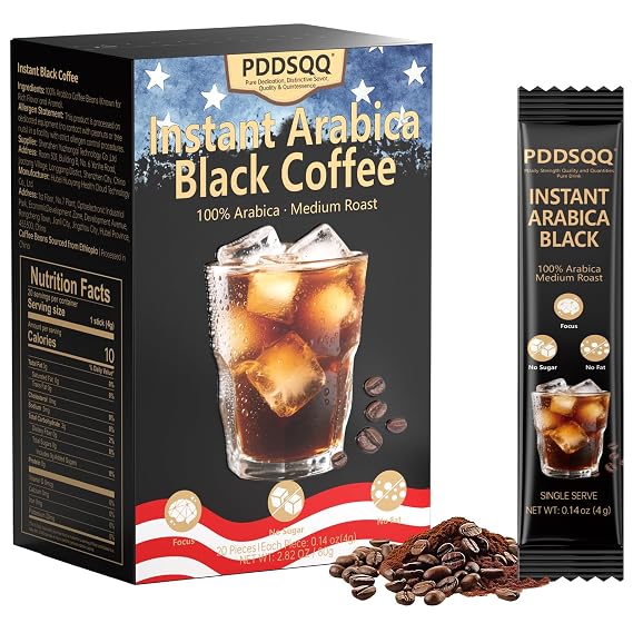 Instant Coffee Packets 20 Count, Medium Roast 100% Arabica Instant Coffee Sticks, Sugar Free Black Coffee Single Serve, Hot or Iced Coffee Powder, Travel Friendly Instant Coffee Packets (2.82oz / 80g)