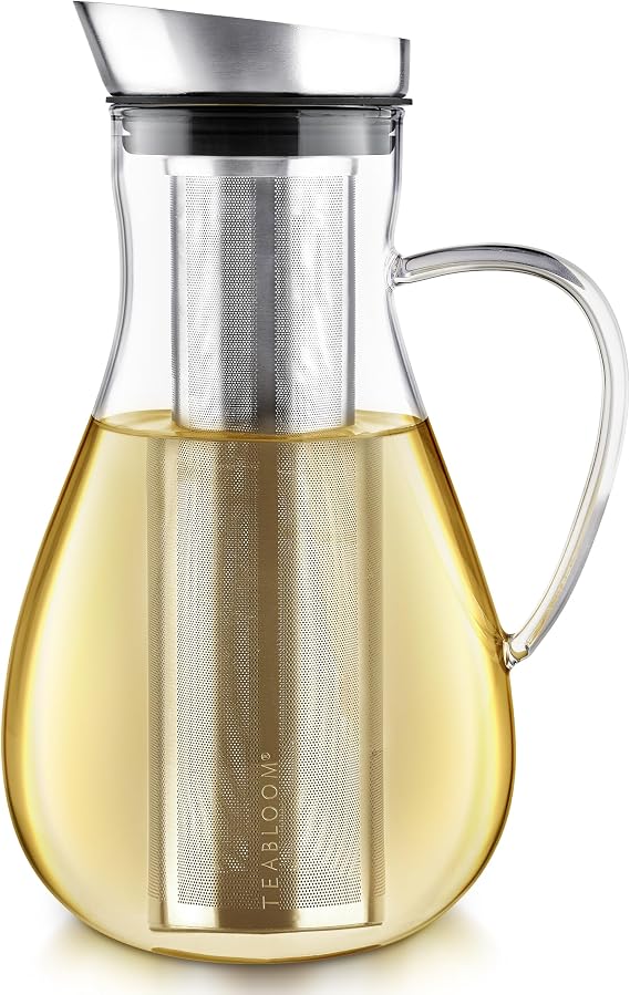 Teabloom Large Multi-Brew Glass Teapot + Kettle + Pitcher (68 OZ / 2.0 L / 8 CUPS) Brew and Serve Hot Tea, Iced Tea, Cold Brew Tea and Fruit Infused Water Silhouette Tea Maker