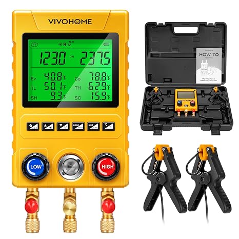 VIVOHOME Digital HVAC Manifold Gauges with 2 Wired Temperature Clamp Probes