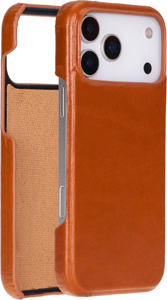 iPhone 17 Pro Max ile Uyumlu Hakiki Deri Kılıf – Kablosuz Şarj Destekli, İnce ve Hafif, Süet İç Yüzeyli, Kamera Yükseltili Telefon Kılıfı (6.9") (Rustik Kahverengi)