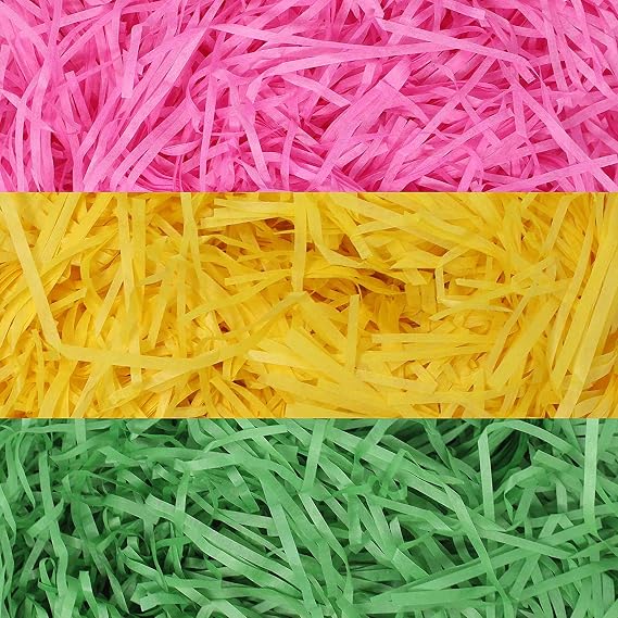 JOYIN Easter Grass Crinkle Cut Recyclable Paper Shred Filler(Pink, Yellow and Green) for Gift Wrapping, Wedding Birthday Craft Boxes Bags Filling, Party Decoration, Basket Grass Stuffers 280g (10 oz)