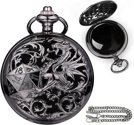 ManChDa Scrying Mirror Black Obsidian Mirror Dragon Pocket Watch Shell Witchcraft Kit Wiccan Supplies and Tools Witchy Gifts, Black