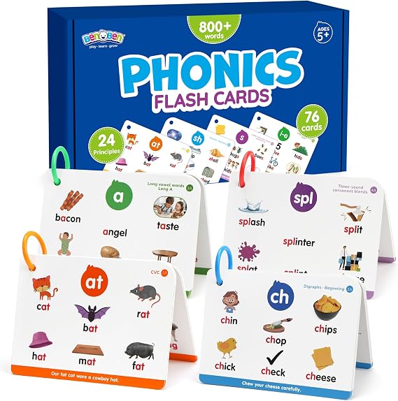 Phonics Flash Cards, 76 Cards 24 Principles, Learn to Read Phonics Games