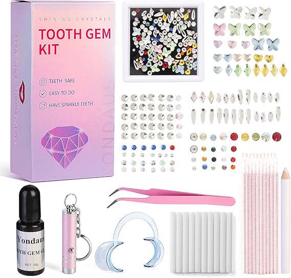 Tooth Gem Kit, DIY Crystals Jewelry Kit, 130 PCS 7 Shapes Professional Cool Gems, Safe and Easy to Get Started