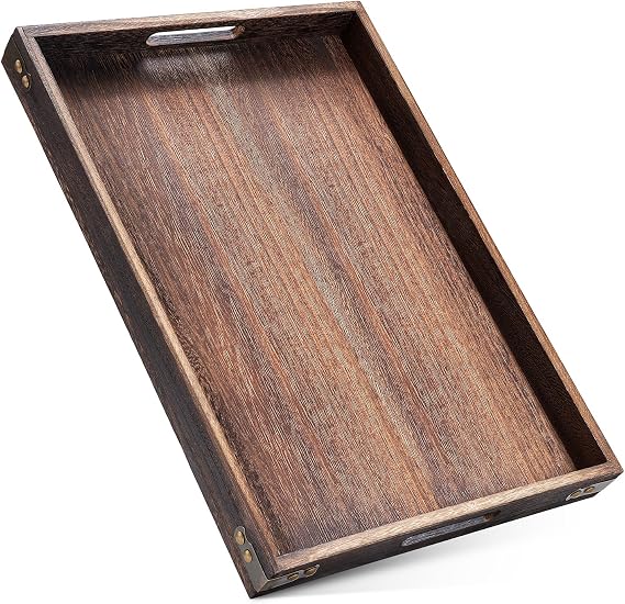 Wood Serving Tray - 17In Large Serving Tray with Handles | Decorative Tray