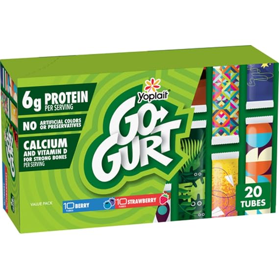 Go-GURT Yogurt Tubes, Berry and Strawberry, 6g Protein, 20 Ct, 40 oz