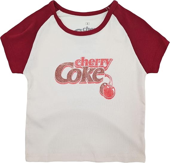Ripple Junction Cherry Coke Womens Baby Rib Raglan T-Shirt Distressed Logo Juniors Cap Sleeve Tee Officially Licensed