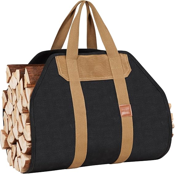 1MORE Firewood Carrier,Wood Carrier for Firewood Tote Bag, 40"X19". Black | Canvas Firewood Carrier, Water Resistant Log Tote Wood Carrying Bag With Handles,Fireplace Tools.