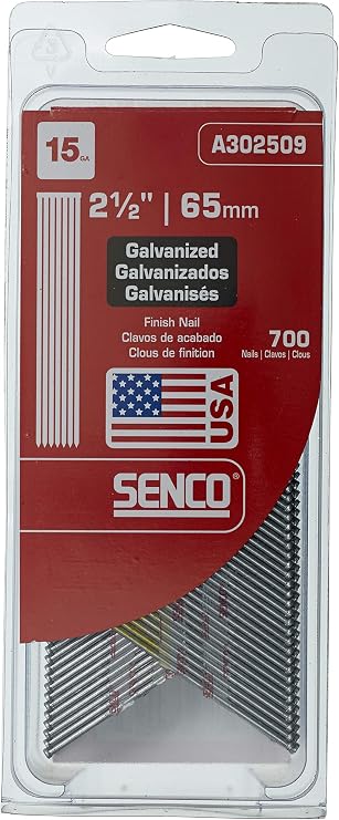 Senco A302509 15 Gauge by 2-1/2-Inch Electro Galvanized Finish Nail