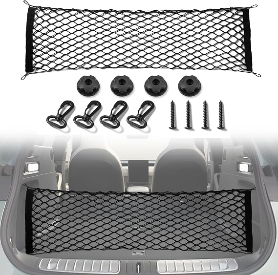 Amiss Cargo Net Stretchable, Car Exterior Accessories, Adjustable Elastic Trunk Storage Net with Hook for SUVs, Cars and Trucks (35.4x15.8 Inch)