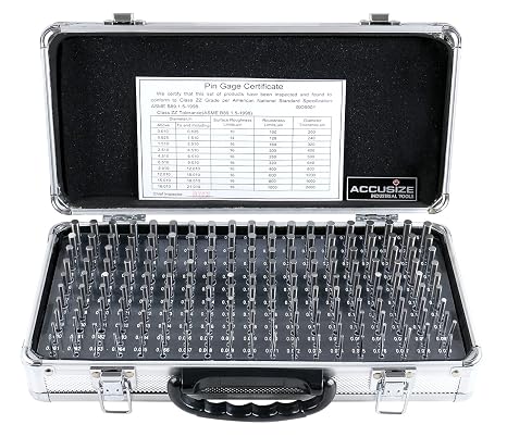 Accusize Industrial Tools - 190 Pc Precision Minus Class ZZ Pin Gauge Set, 0.061" to 0.250", 2" Length, Heat Treated, 60-62 RC, with Aluminum Case, M1(-) A