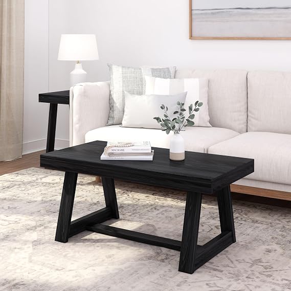 Plank+Beam Classic Coffee Table, 40 Inch, Rectangular, Black Wirebrush